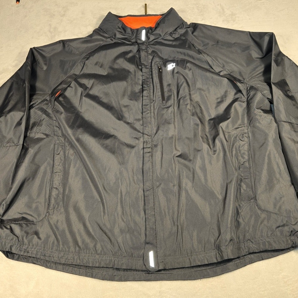 Starter Mens 3XL Windbreaker Jacket Black Orange Mesh Lined Full Zip RN 70892
